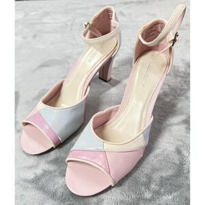 Highlights Shoes Womens Size 8 Pink Colorblock Ankle Strap Open Toe Heel Pumps